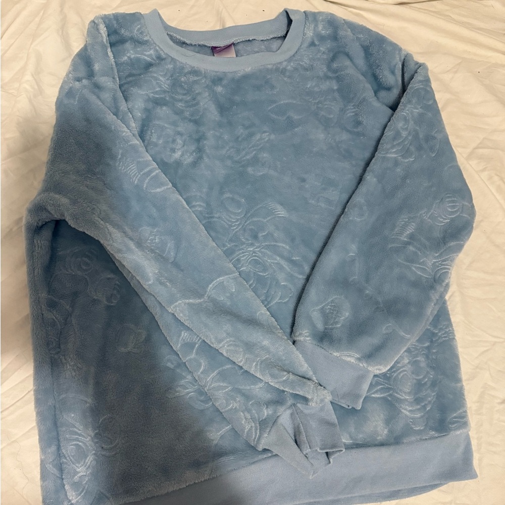 Cozy Blue Stitch. Crewneck Sweater with Plush Texture